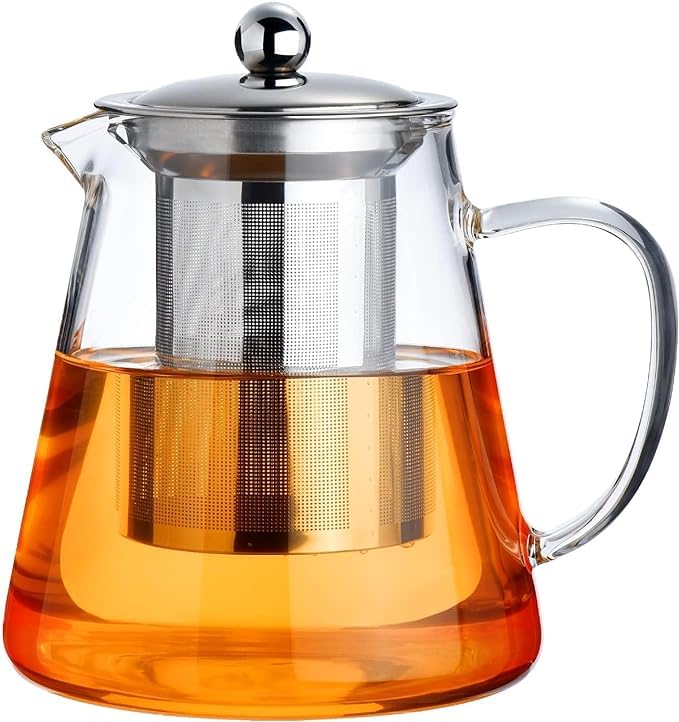 CROCKERY HUB CROCKERY HUB Glass Kettle Teapot with Removable Infuser Lid Handle Glass Tea Kettle Stovetop Safe Great for Loose Leaf Tea Blooming Tea Tea Bags Fruit Infused Water  - Image 1