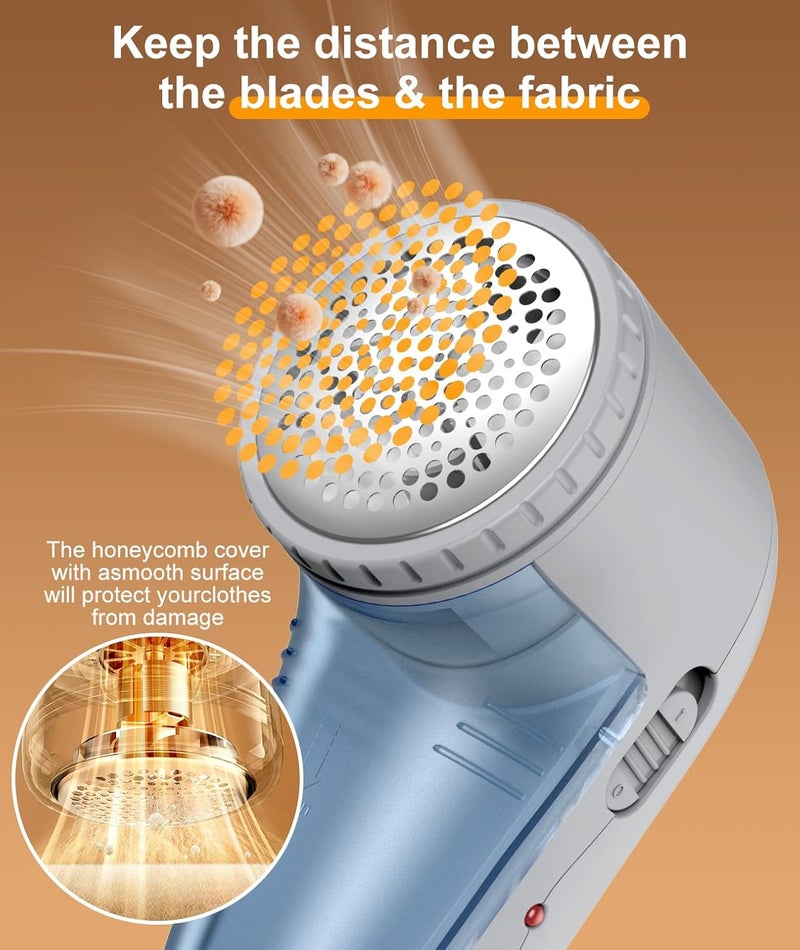 Tohsssik Fabric Shaver Electric Lint Remover Rechargeable Fuzz Lint Shaver with 3Leaf Stainless Steel Blades Professional Sweater Shaver Lint Fuzz Pill Remover for Cloths Fabrics and Furniture Gray - Image 3