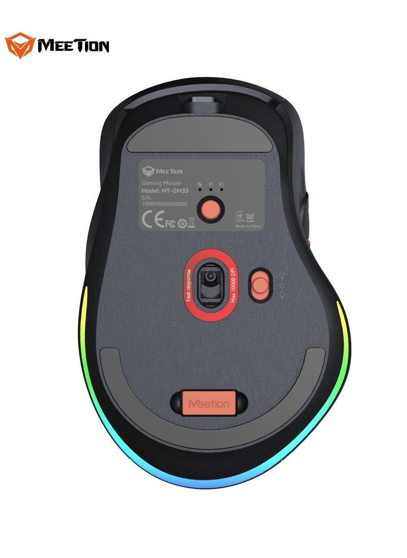 Meetion - MEETION Three-Mode Gaming Ergonomic Mouse GW32 2.4G/Bluetooth/Wired PAW3220 Sensor Up to 8000DPI 1000Hz Polling Rate 20 Million Times Micro Switch RGB Lighting Effects 700mAh Long Battery Life Right-Handed Ergonomics Meetion Exclusive Driver - Image 1