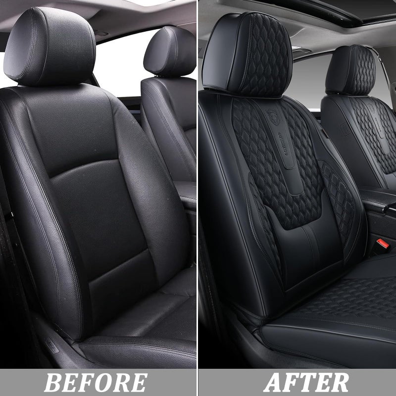 Coverado Front Seat Covers, Car Seat Covers Front Seats, Nappa Leather Seat Covers for Cars, Waterproof Seat Covers with Lumbar Support Universal Fit for Most Cars SUV Trucks (Front, Black) - Image 5