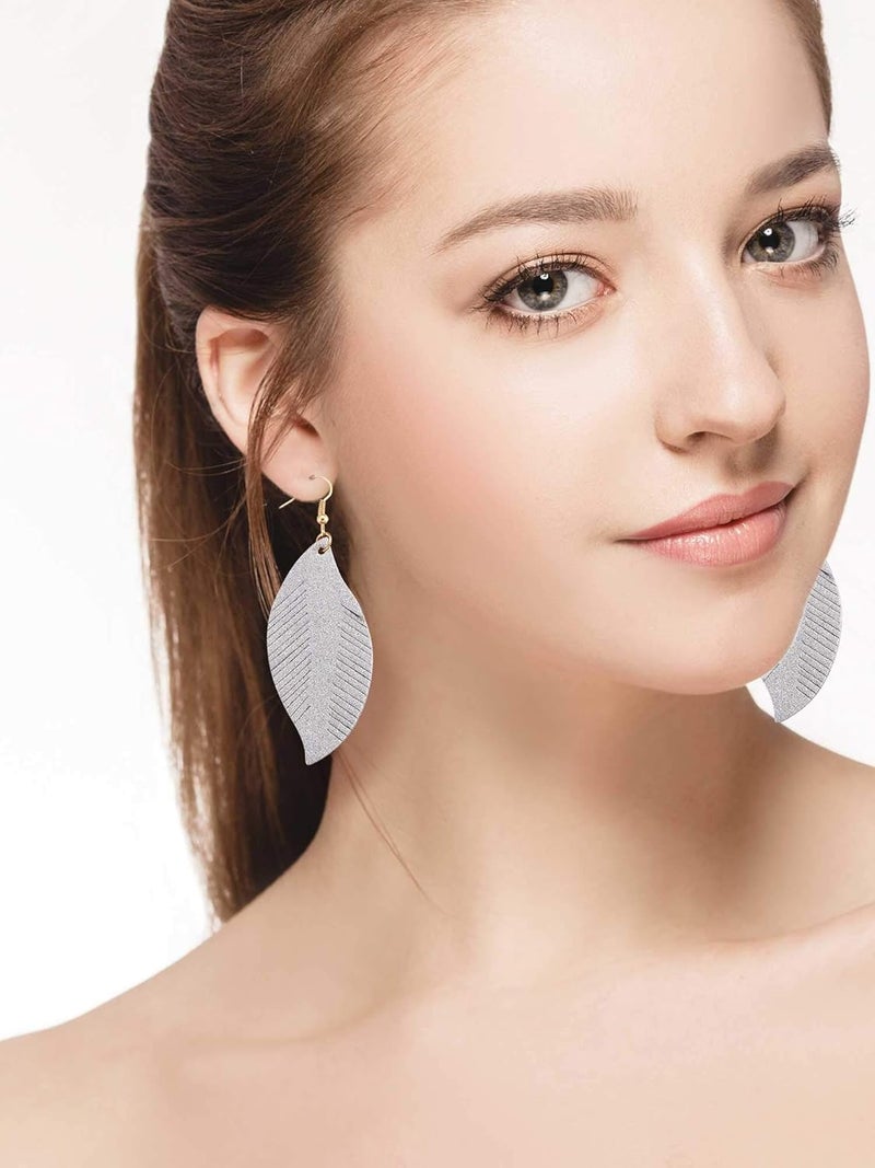 Jovitec 8 Pairs Leather Feather Earrings Teardrop Leather Lightweight Leaf for Women Girls Soft Suede Bohemian Feather Shape Earrings Tassel Dangles Fringe Wing 8 Colors - Image 3