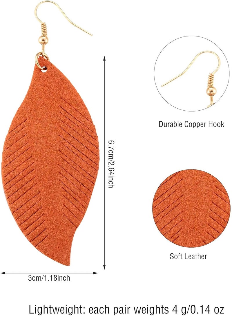 Jovitec 8 Pairs Leather Feather Earrings Teardrop Leather Lightweight Leaf for Women Girls Soft Suede Bohemian Feather Shape Earrings Tassel Dangles Fringe Wing 8 Colors - Image 5