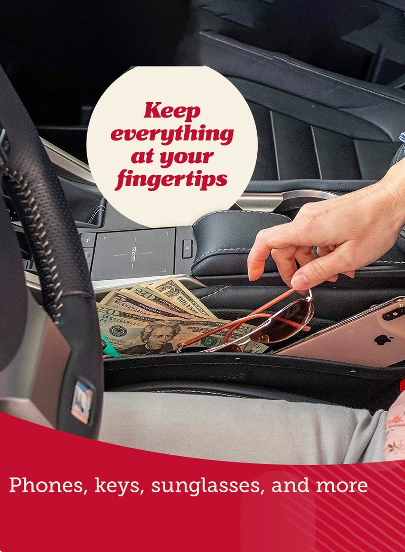 حشو فجوات مقعد السيارة ومنظم (عبوة من قطعتين) - حشو فجوات وتخزين بين المقاعد - مقاس عالمي وجلد نباتي - يحمل الهاتف والمفاتيح والنظارات - منظم حشو فجوات مقعد السيارة - Image 5