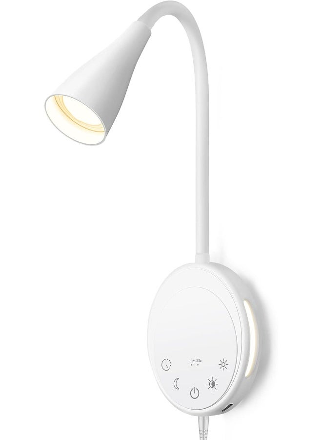 ضوء قراءة LED مثبت على الحائط SANKEDOU، ضوء كتاب للقراءة في السرير مع تحكم باللمس، 5 مستويات سطوع قابلة للتعتيم، مخرج USB، ضوء ليلي ووظيفة المؤقت، أضواء سرير برأس مرن (أبيض) - Image 1