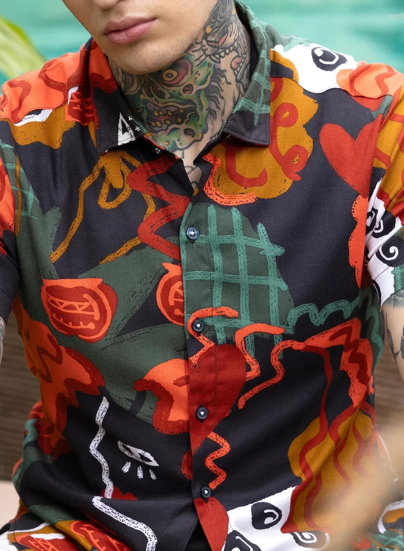 CAHOOT  Men's Scarlet Red Artistic Romance Shirt for Men | Best Price UAE