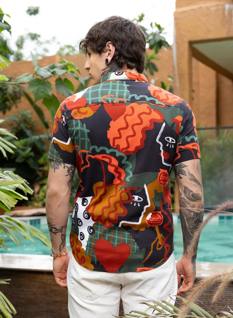 CAHOOT  Men's Scarlet Red Artistic Romance Shirt for Men | Best Price UAE