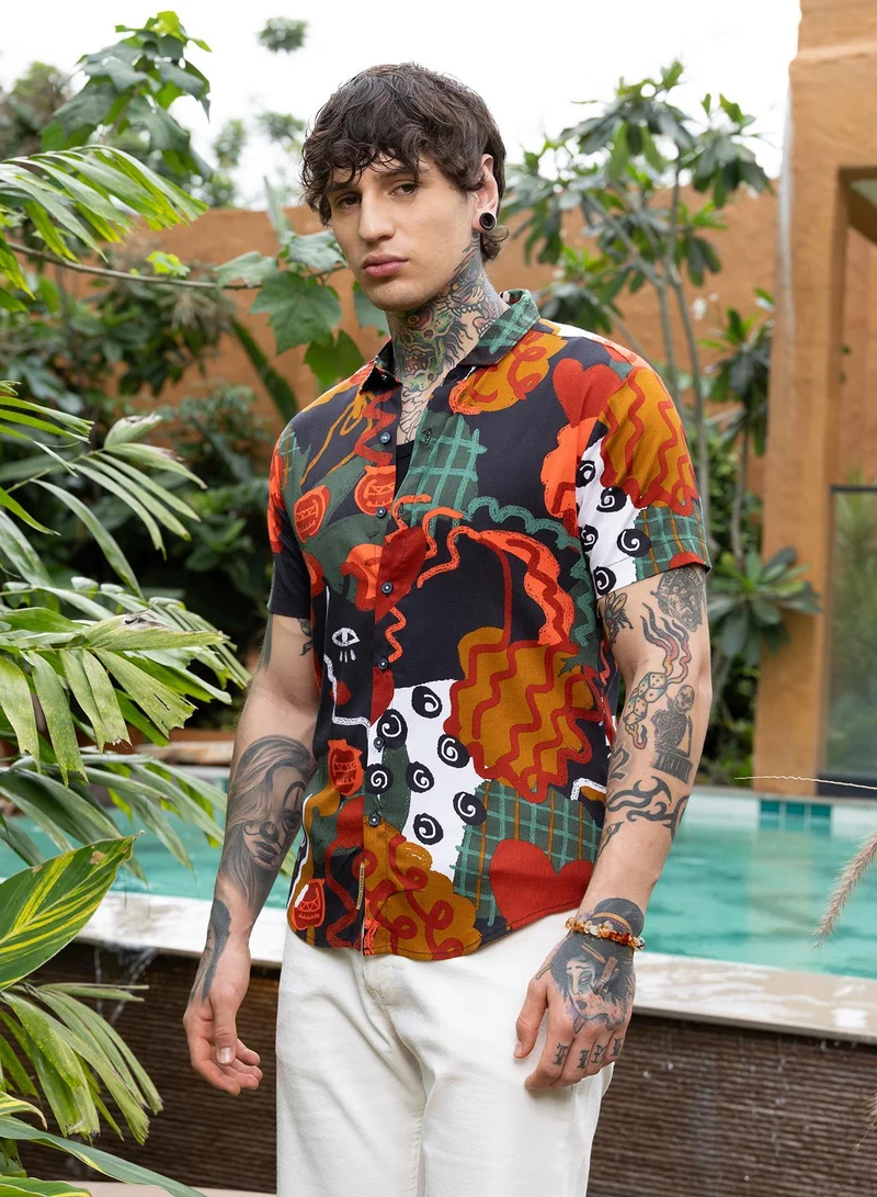 CAHOOT  Men's Scarlet Red Artistic Romance Shirt for Men | Best Price UAE