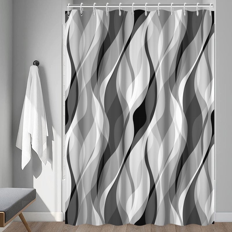 Ruelvth Grey Shower Curtain  Modern Abstract Black and Grey Striped Shower Curtain Set for Bathroom Waterproof Polyester Shower Curtain with Hooks  72x84 Inch - Image 3