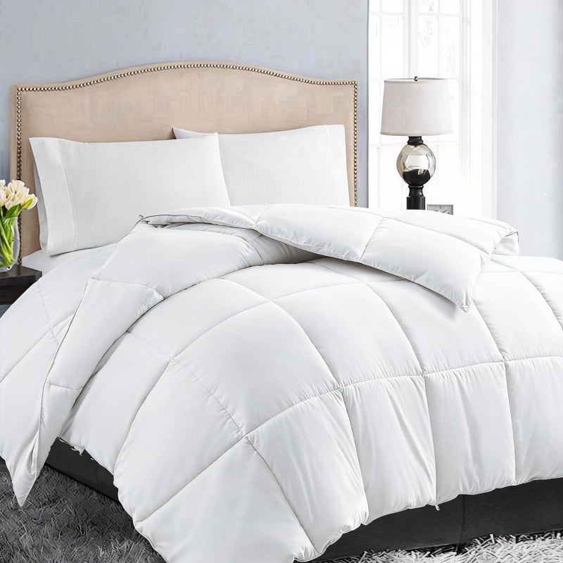 EASELAND Down Alternative Comforter Queen Size - Quilted Duvet Insert for All Seasons, Soft Cozy with Corner Tabs, Summer Winter Warm Bedding, Pure White 88Ã—88 - Image 1