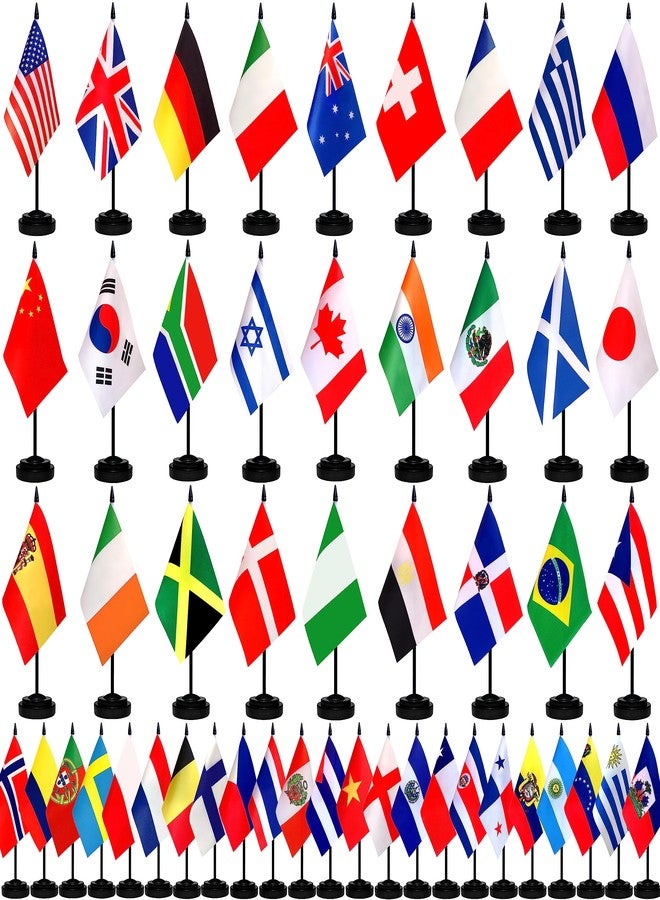 TSMD 50 Countries International World Desk Flags Set Small Mini Office Table Stick Flag with Stand Base,5x8 Inch - Image 1