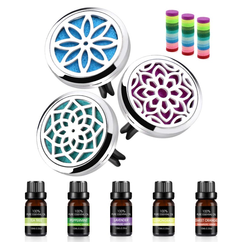 ttstar Car Diffuser Vent Clip  30mm Aromatherapy Essential Oil 3 Car Air Fresheners Vent Clips with 36 Refill Pads and 5 Essential Oils Gift for Women