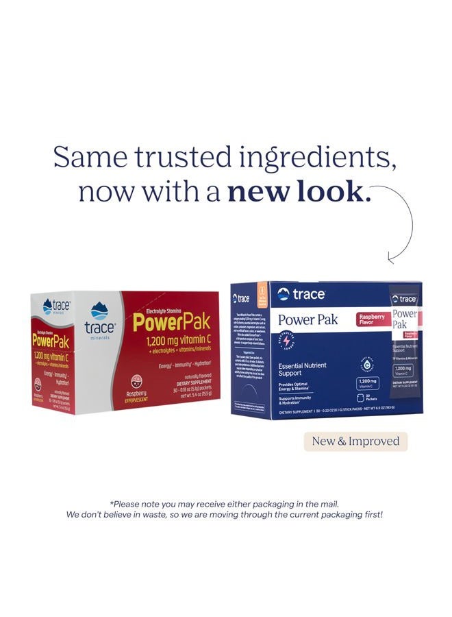 Trace Minerals Power Pak Electrolyte Powder Packets | 1200 mg Vitamin C, Zinc, Magnesium | Boost Immunity, Hydration and Natural Energy | Raspberry | 30 Packets - Image 3
