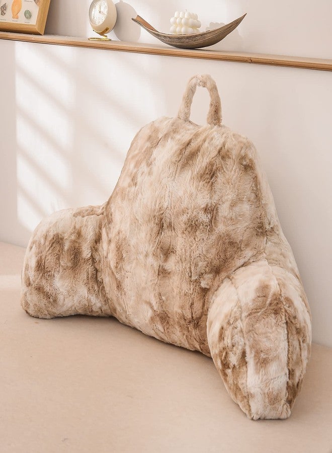 A Nice Night Faux Fur Reading Pillow Bed Wedge Large Adult Children Backrest with Arms Back Support for Sitting Up in Bed/Couch for Bedrest, Tie Dyed Khaki - Image 1