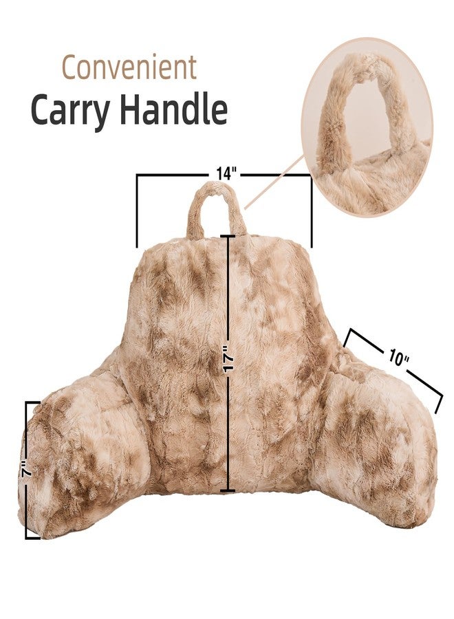 A Nice Night Faux Fur Reading Pillow Bed Wedge Large Adult Children Backrest with Arms Back Support for Sitting Up in Bed/Couch for Bedrest, Tie Dyed Khaki - Image 2