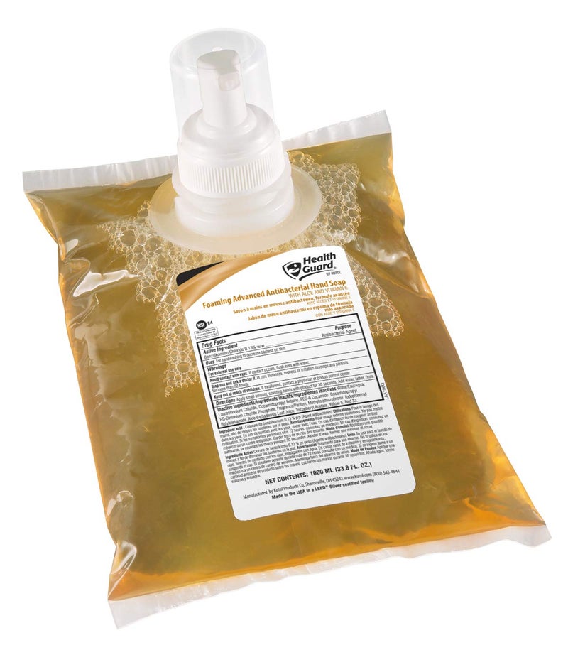 Health Guard 21310 Foaming Advanced Antibacterial Hand Soap 1000 mL Refill Bag Amber with Citrus Spice Scent Pack of 4