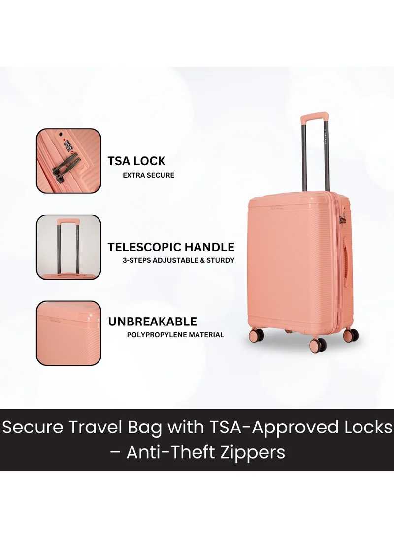 GIORDANO Giordano League Luggage Set PP Hardshell Travel Business Suitcase, Durable Hardside Unbreakable Lightweight Expandable Anti-theft Zip 4 Double Wheel TSA Lock 3pcs Trolley (20+24+28 Inch).Pink