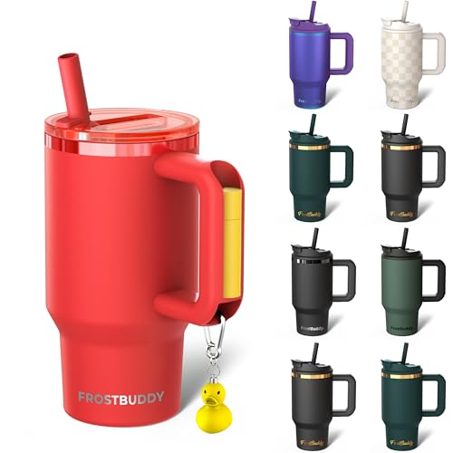 Frost Buddy Thicc Buddy 16 oz Stainless Steel Vacuum Insulated Tumbler with Lid and Straw for Water Travel Mug Cupholder Friendly Gifts for Women Men Him Her Crimson - Image 1