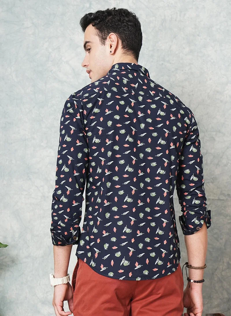 ذا انديان كراج كو Men Slim Fit Graphic Print Full Sleeves Spread Collar Casual Shirt