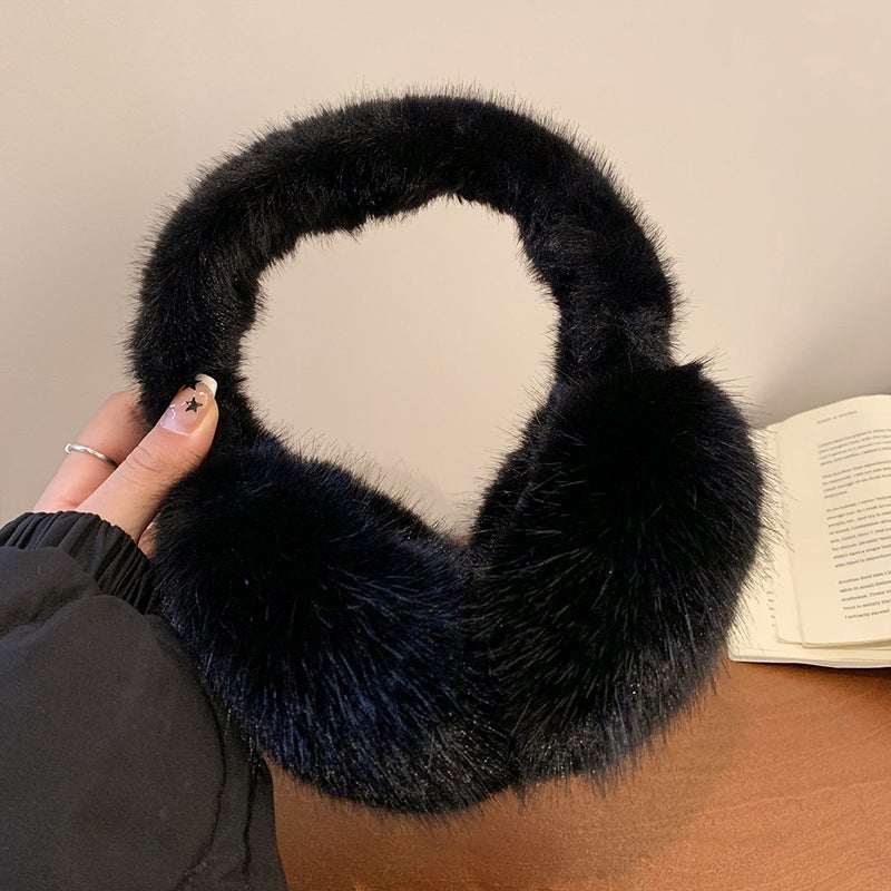 Cute plush warm earmuffs for women winter 2023 new solid color cycling earmuffs windproof cold-proof earmuffs earmuffs Black 