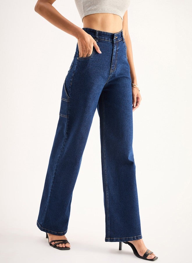 SASSAFRAS High-Rise Stretchable Dark Blue Jeans for Women - Image 2