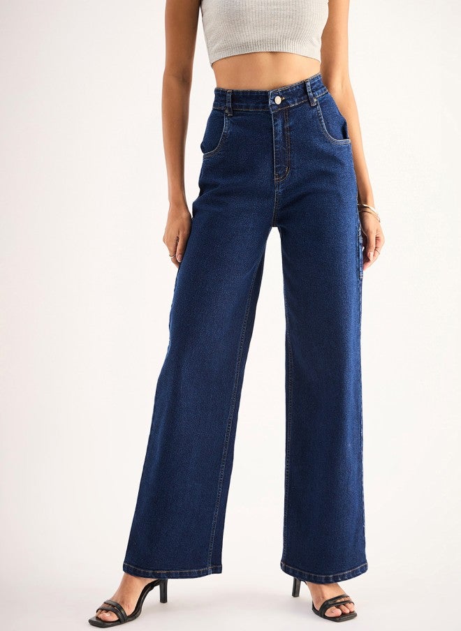 SASSAFRAS High-Rise Stretchable Dark Blue Jeans for Women - Image 1