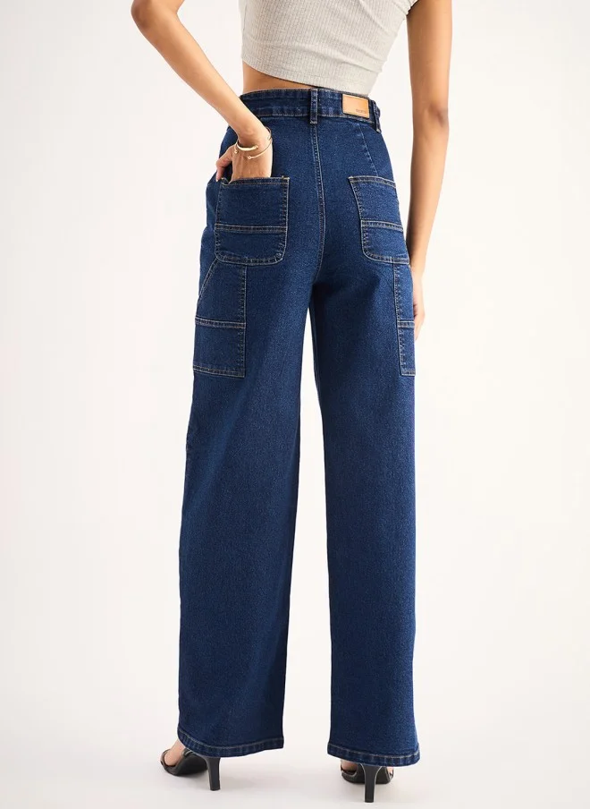 SASSAFRAS High-Rise Stretchable Dark Blue Jeans for Women