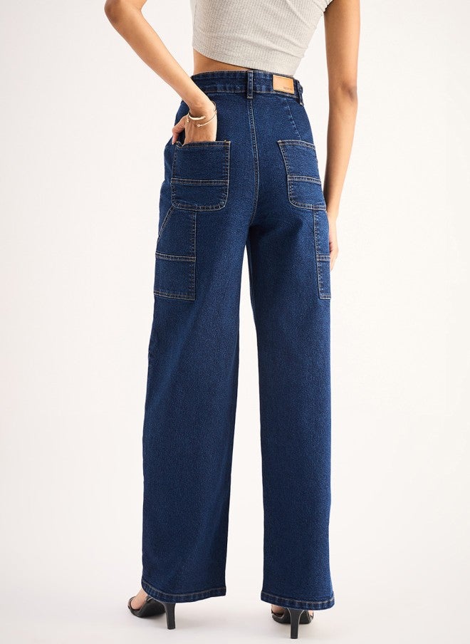 SASSAFRAS High-Rise Stretchable Dark Blue Jeans for Women - Image 3
