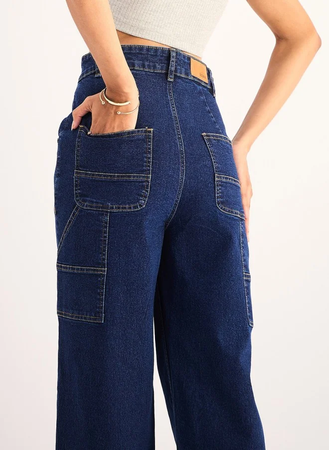 SASSAFRAS High-Rise Stretchable Dark Blue Jeans for Women