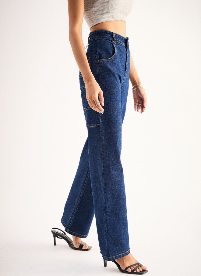 SASSAFRAS High-Rise Stretchable Dark Blue Jeans for Women - Image 4