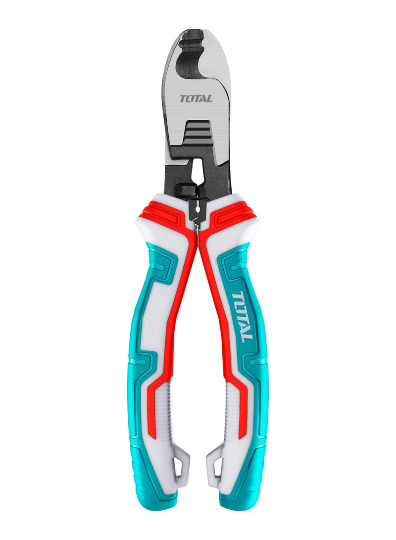 TOTAL Professional Cable Cutter, 8-Inch/200mm, Carbon Steel Construction, Turquoise and Red Grip, 11mm Max Cutting Capacity for Copper and Aluminum - Image 1