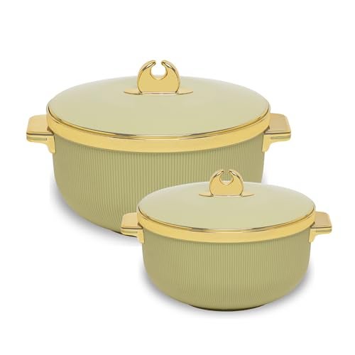 SELVEL Royal Linex Casserole Collection | Insulated Hot Cases | Stainless Steel Inner | BPA-Free | Brown & Lime Green | (Royal Linex Casserole – Lime Green, Set of 2 (600ml + 1200ml)) - Image 1