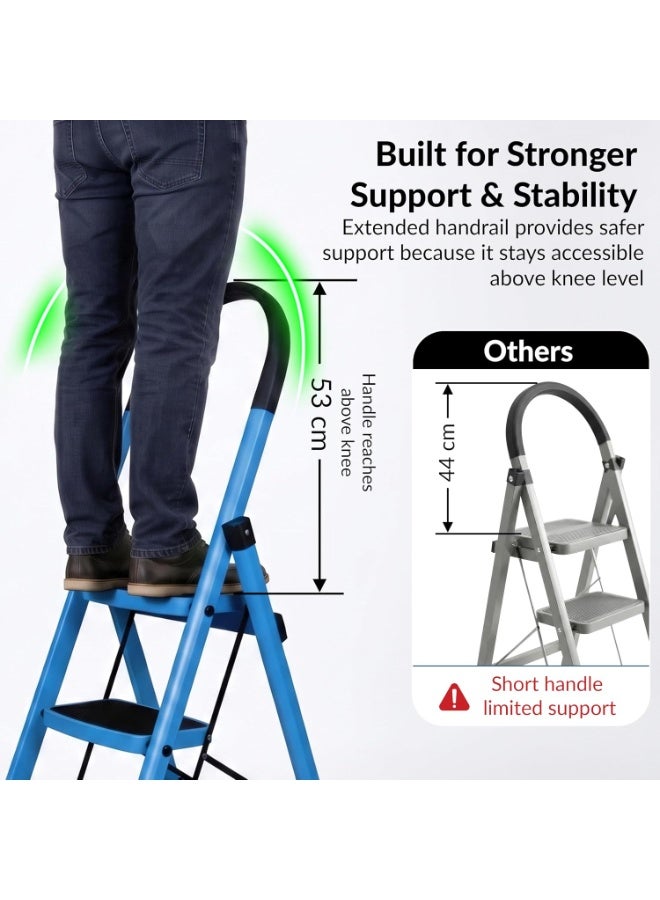 Plantex Ladder for Home - Premium Steel Foldable 5-Step Ladder - Anti Skid Strong Steps with 5 Years Manufacturer Warranty (Blue & Black) - Image 3