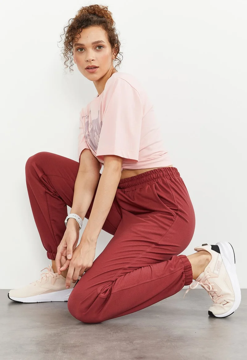 تومي لايف Claret Red Women's Pocket High Waist Standard Mold Elastic Leg Tracksuit Bottom-94583