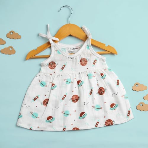 Kidbea® 100% Organic Cotton Newborn Baby Girls Sleeveless Dress | Casual Muslin Frock Infant - 4 Cute Prints (0-3 Months) - Image 2