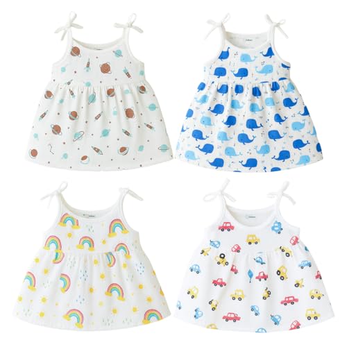Kidbea® 100% Organic Cotton Newborn Baby Girls Sleeveless Dress | Casual Muslin Frock Infant - 4 Cute Prints (0-3 Months) - Image 1