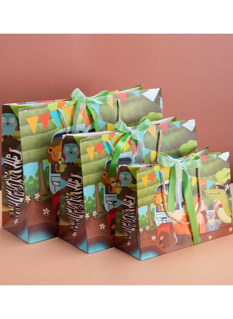 5-piece set of animal paradise gift bags with handles, oil painting gift paper bag medium small gift bag birthday kraft paper gift bag suitable for gifts, birthdays, Mother's Day, weddings, parties (28X10X20CM) - Image 1