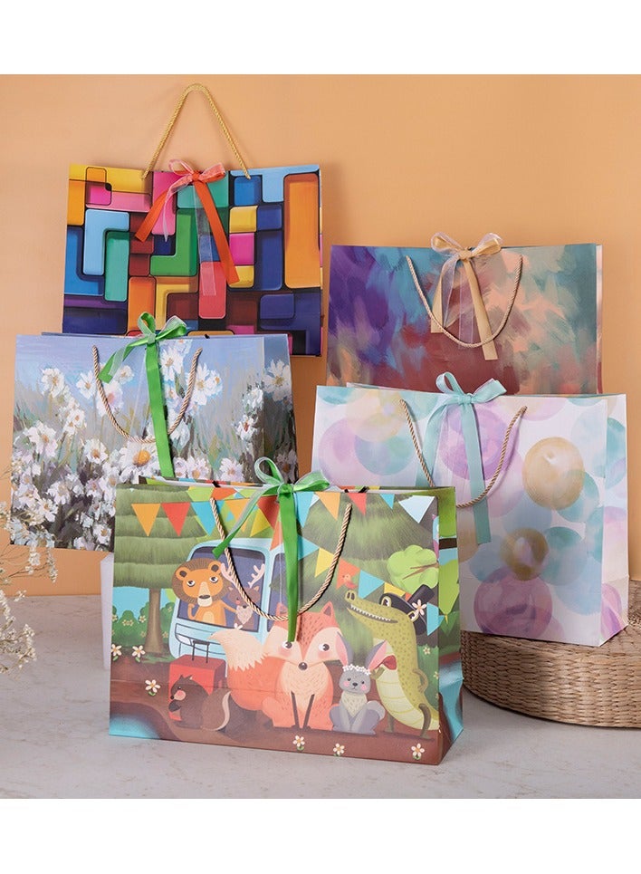 5-piece set of animal paradise gift bags with handles, oil painting gift paper bag medium small gift bag birthday kraft paper gift bag suitable for gifts, birthdays, Mother's Day, weddings, parties (28X10X20CM) - Image 2