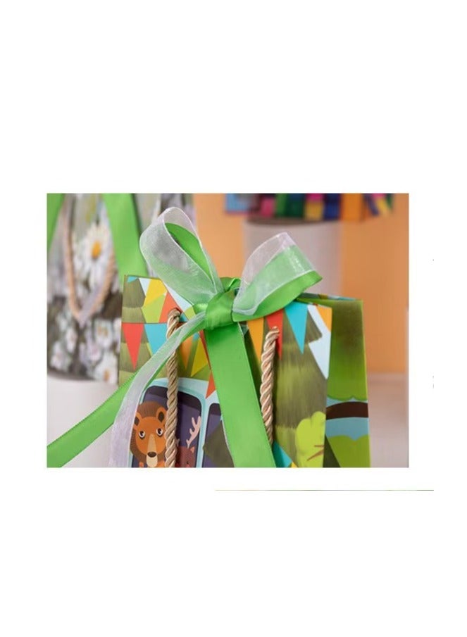 5-piece set of animal paradise gift bags with handles, oil painting gift paper bag medium small gift bag birthday kraft paper gift bag suitable for gifts, birthdays, Mother's Day, weddings, parties (28X10X20CM) - Image 3