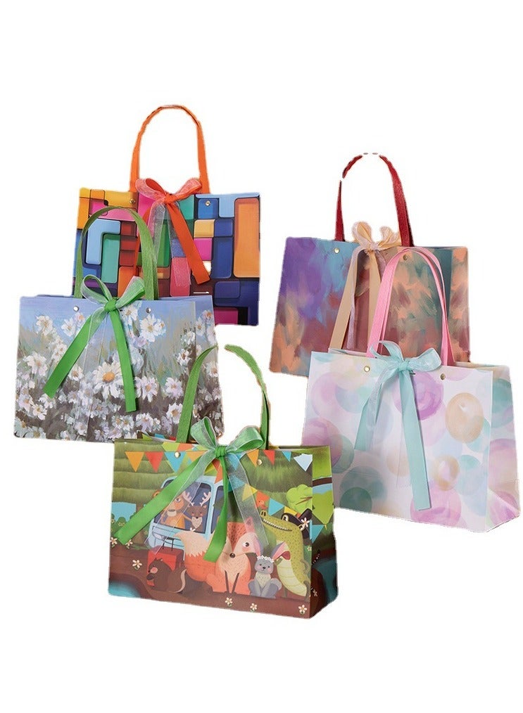 5-piece set of animal paradise gift bags with handles, oil painting gift paper bag medium small gift bag birthday kraft paper gift bag suitable for gifts, birthdays, Mother's Day, weddings, parties (28X10X20CM) - Image 5