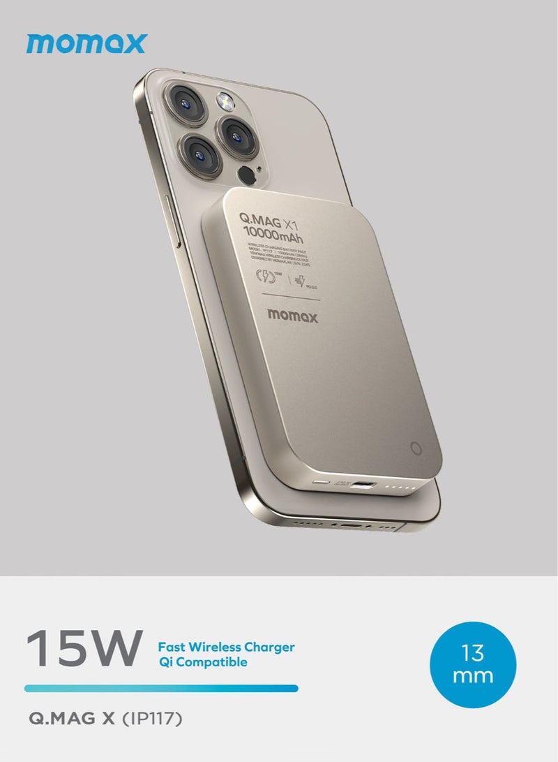 Momax Q.Mag X1 10000mAh Magnetic Wireless Battery Pack USB-C Up to 15W PD Output - Titanium Grey - Image 4
