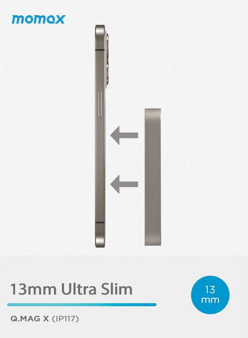 Momax Q.Mag X1 10000mAh Magnetic Wireless Battery Pack USB-C Up to 15W PD Output - Titanium Grey - Image 5