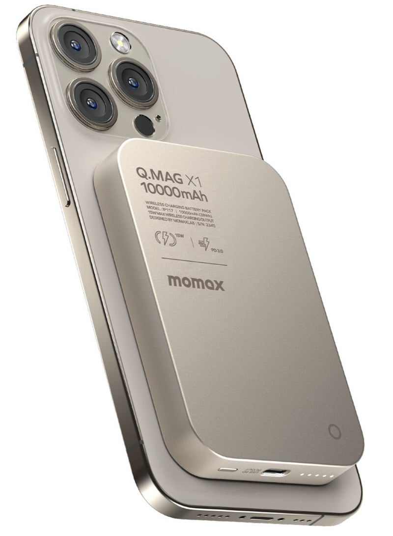 Momax Q.Mag X1 10000mAh Magnetic Wireless Battery Pack USB-C Up to 15W PD Output - Titanium Grey - Image 1
