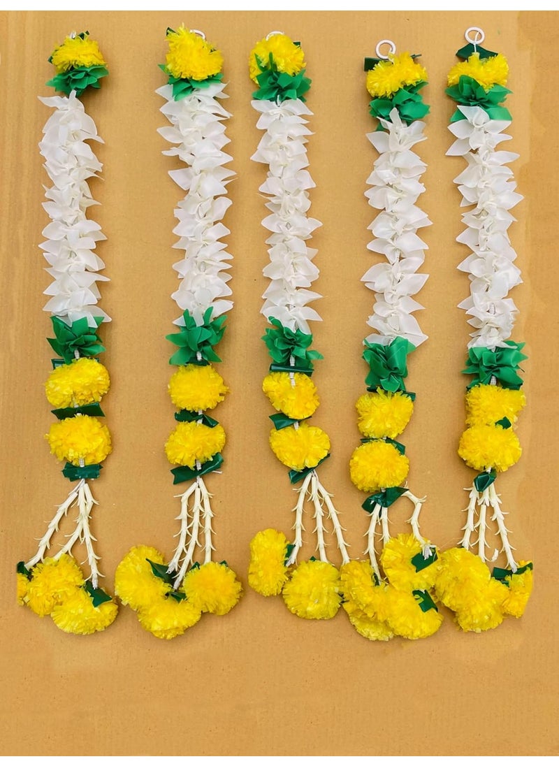 Abhaas Abhaas 10pc Handmade Artificial Jasmine Gajra Marigold Garland Rajnigandha Tassels Bells Traditional Decor for DiwaliWeddingFestivals GajraMarigold 10PC 27Inch  - Image 2