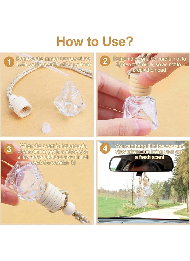 HS - 5PCS Set Car Hanging Air Freshener Bottles Empty Car Essential Oil Diffuser Bottles Pendant Glass Perfume Bottles Aromatherapy Fragrance Bottle Auto Ornaments Decor (Diamond Shape) - Image 1