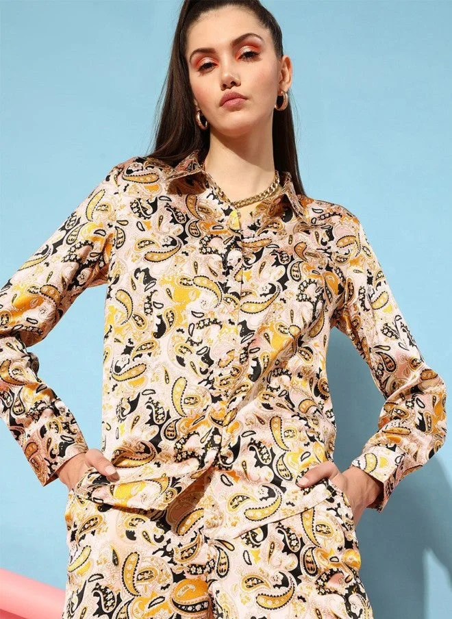 Bright Yellow Floral Shirt for Women