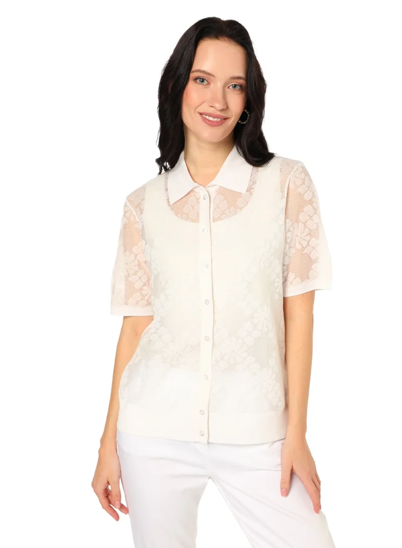 La Lindeza Women's Cotton Knitted lace cardigan 3/4 Sleeve White