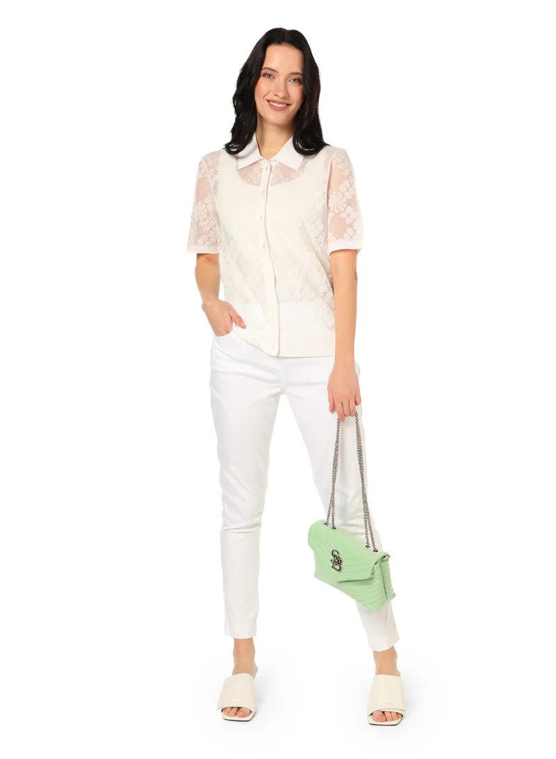 La Lindeza Women's Cotton Knitted lace cardigan 3/4 Sleeve White