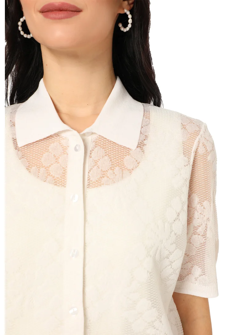 La Lindeza Women's Cotton Knitted lace cardigan 3/4 Sleeve White