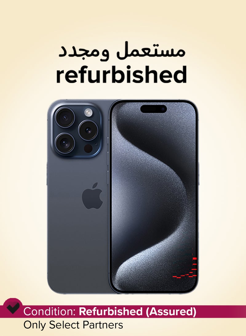 ابل  مجدد - آيفون 15 برو 128 جيجابايت أزرق تيتانيوم 5G مع فيس تايم - النسخة الأمريكية (e-SIM فقط) - Image 1