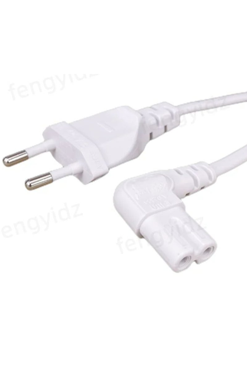 1.8M White EU Euporean 2 Prong Plug to IEC320 C7 Figure 8 Angle Adapter Power Extension Cable Cord f